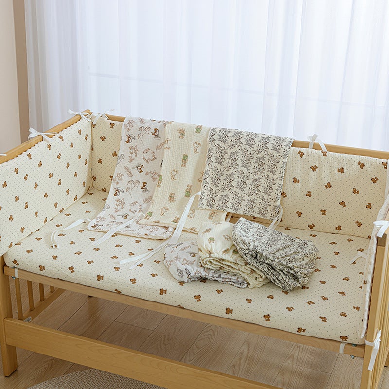 Baby Crib Bed Surround Soft Bag Anti-Collision Pure Cotton Removable and Washable One-Piece Three-Sided Heightening Kidsren''s Spliced ??Bed Fence Cloth - Image 4