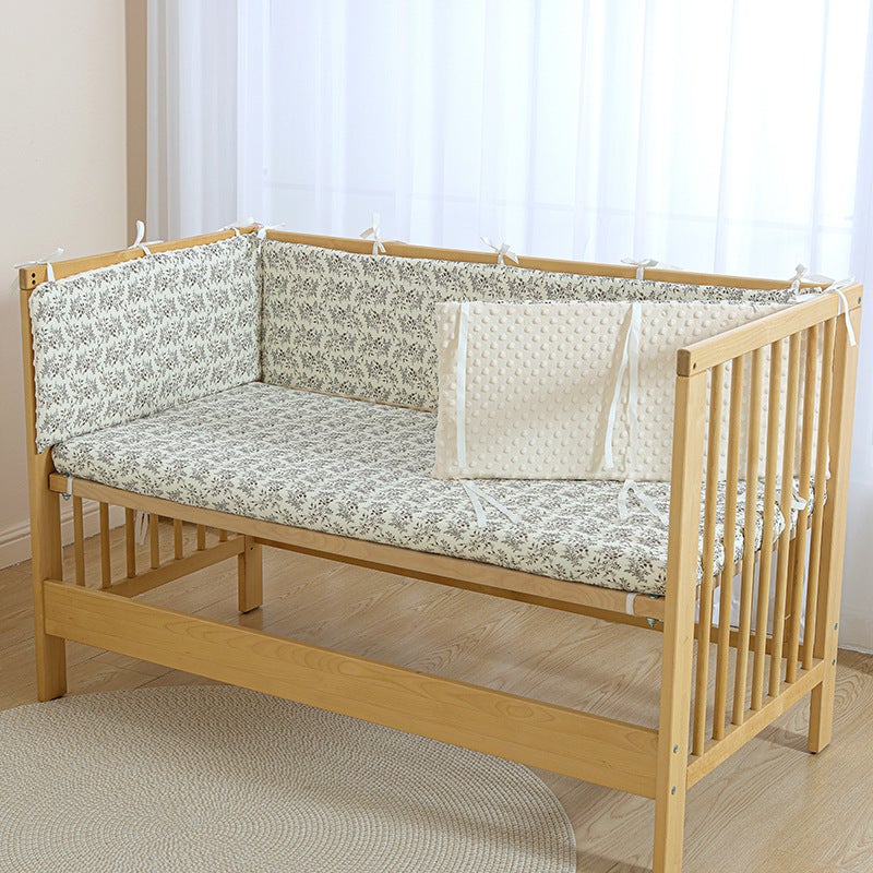 Baby Crib Bed Surround Soft Bag Anti-Collision Pure Cotton Removable and Washable One-Piece Three-Sided Heightening Kidsren''s Spliced ??Bed Fence Cloth - Image 1