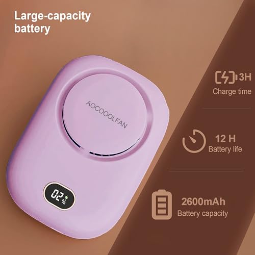 AOCOOLFAN Portable Neck Fan, Mini Small Personal Handheld Fan USB Rechargeable 3 Speed for Girls Boys Woman Eyelash Travel Home Office Outdoor (purple) - Image 3
