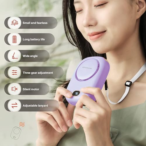 AOCOOLFAN Portable Neck Fan, Mini Small Personal Handheld Fan USB Rechargeable 3 Speed for Girls Boys Woman Eyelash Travel Home Office Outdoor (purple) - Image 2