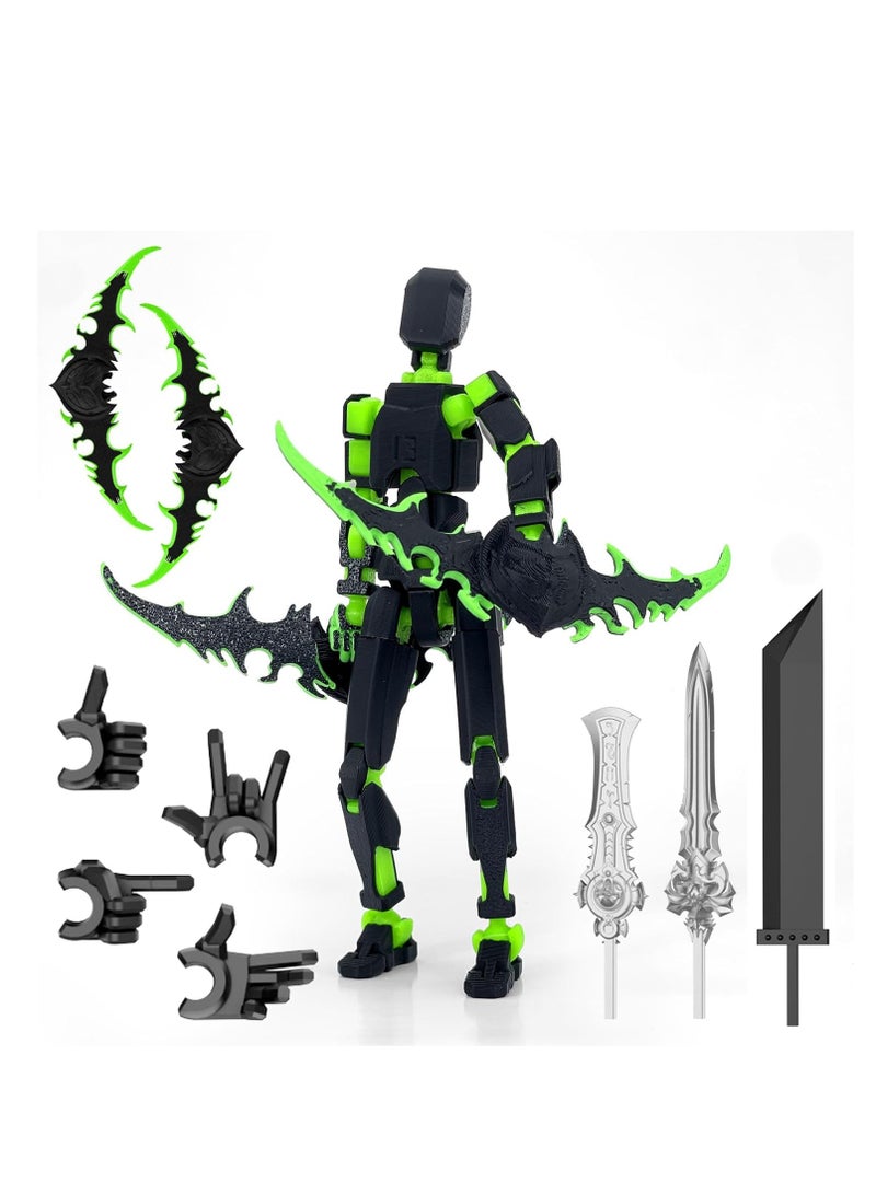 Zikra 3D Printed T13 Robot Action Figure - Articulated Mechanical Doll, Collectible Desk Decoration, Creative Gift in Black and Green. Perfect for Collectors and Fans! - Image 1