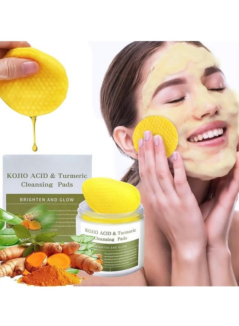 ATRJSZ 50 Pcs Turmeric Kojic Acid Cleansing Pads for Dark Spots, VC and Aloe Barbadensis Leaf Extract Helps Deep Nourishing Skin, Balance Skin Water, Remove Exfoliation and Dirt From the Skin - Image 1