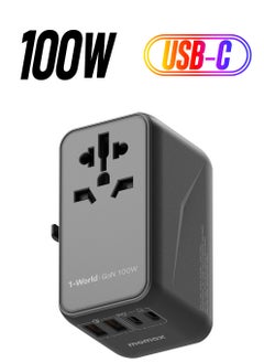 Momax UA10D 1-World 100W GaN 4 Ports + Multi Plug Travel Adapter Multi Volt 100-250V USB-C / USB-A - Black  - Image 1