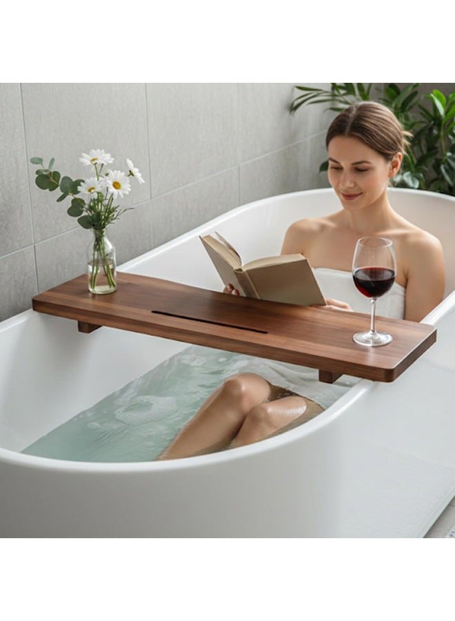 QoQoLiLi Acacia 1.2" T Wood Bathtub Tray Caddy for Freestanding Tub, 35" L Adjustable Bath Tray for Tub, Luxury Spa Bathroom Tray Organizer Table, Bath Tub Accessories for Women, Housewarming, Birthday Gifts - Image 5