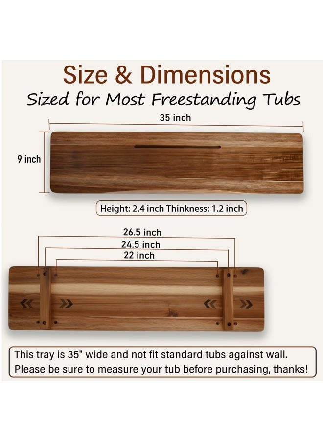 QoQoLiLi Acacia 1.2" T Wood Bathtub Tray Caddy for Freestanding Tub, 35" L Adjustable Bath Tray for Tub, Luxury Spa Bathroom Tray Organizer Table, Bath Tub Accessories for Women, Housewarming, Birthday Gifts - Image 2