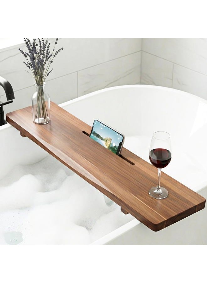 QoQoLiLi Acacia 1.2" T Wood Bathtub Tray Caddy for Freestanding Tub, 35" L Adjustable Bath Tray for Tub, Luxury Spa Bathroom Tray Organizer Table, Bath Tub Accessories for Women, Housewarming, Birthday Gifts - Image 1