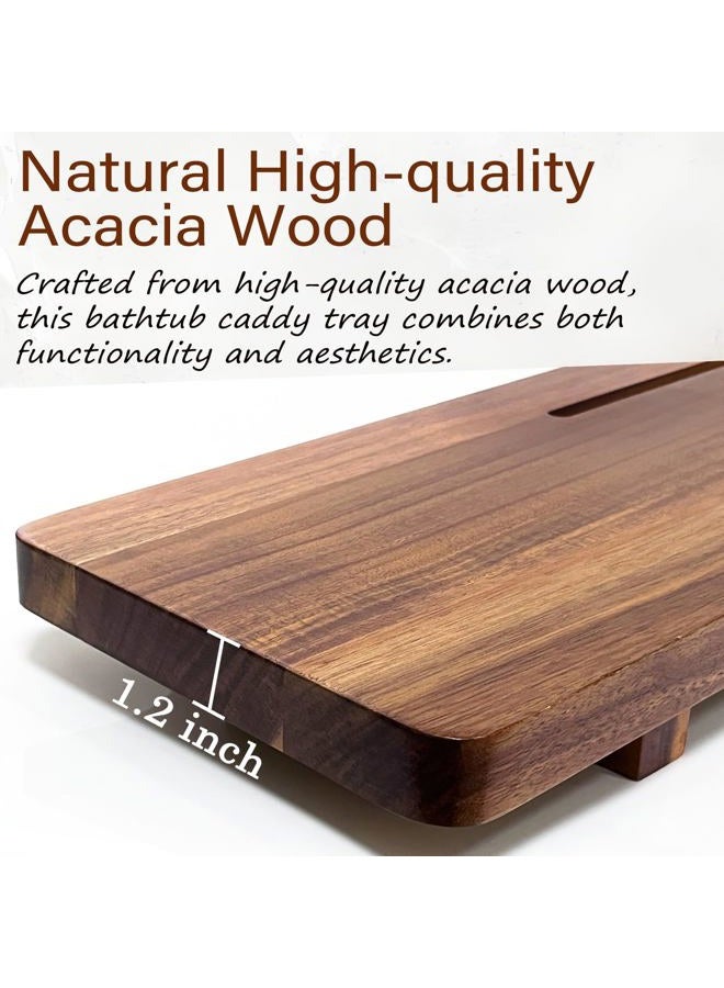 QoQoLiLi Acacia 1.2" T Wood Bathtub Tray Caddy for Freestanding Tub, 35" L Adjustable Bath Tray for Tub, Luxury Spa Bathroom Tray Organizer Table, Bath Tub Accessories for Women, Housewarming, Birthday Gifts - Image 4