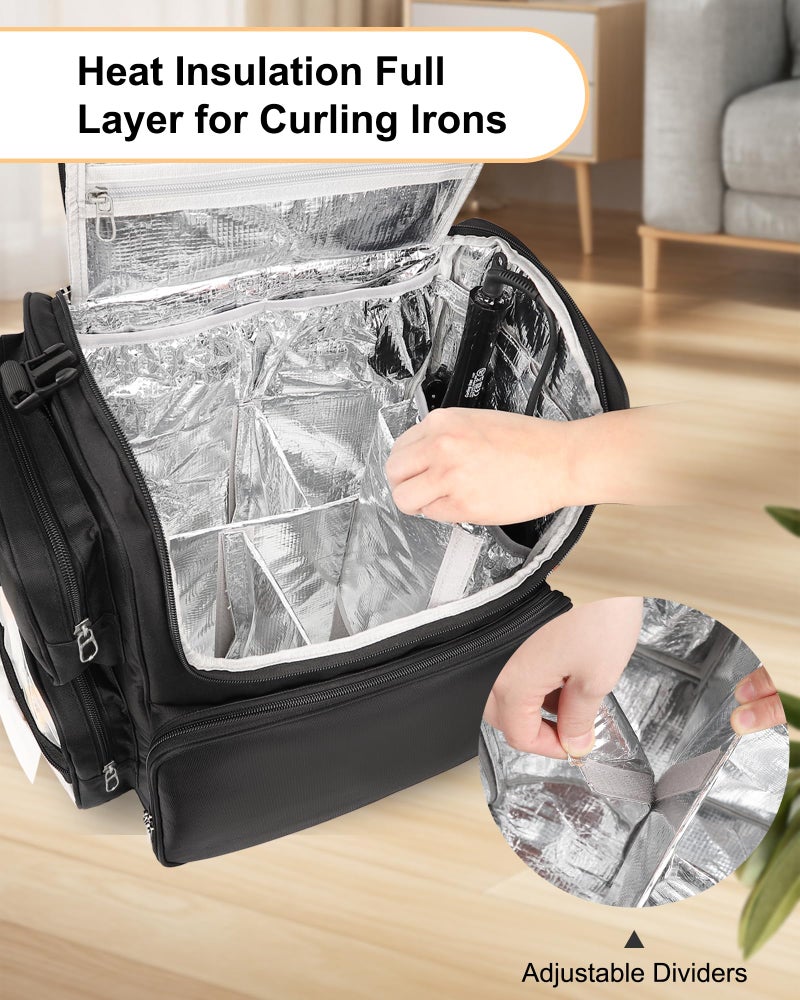 Relavel Hair Tools Travel Bag Hair Stylist Backpack Hairdresser Cosmetology Bag, Heat Insulation Full Layer for Curling Iron, Hair Straightener, Travel Accessories Train Case Barber Organizer, Black - Image 2