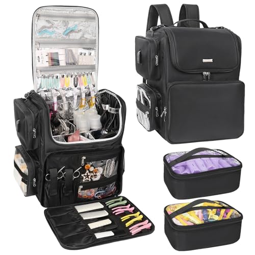 Relavel Hair Tools Travel Bag Hair Stylist Backpack Hairdresser Cosmetology Bag, Heat Insulation Full Layer for Curling Iron, Hair Straightener, Travel Accessories Train Case Barber Organizer, Black - Image 1