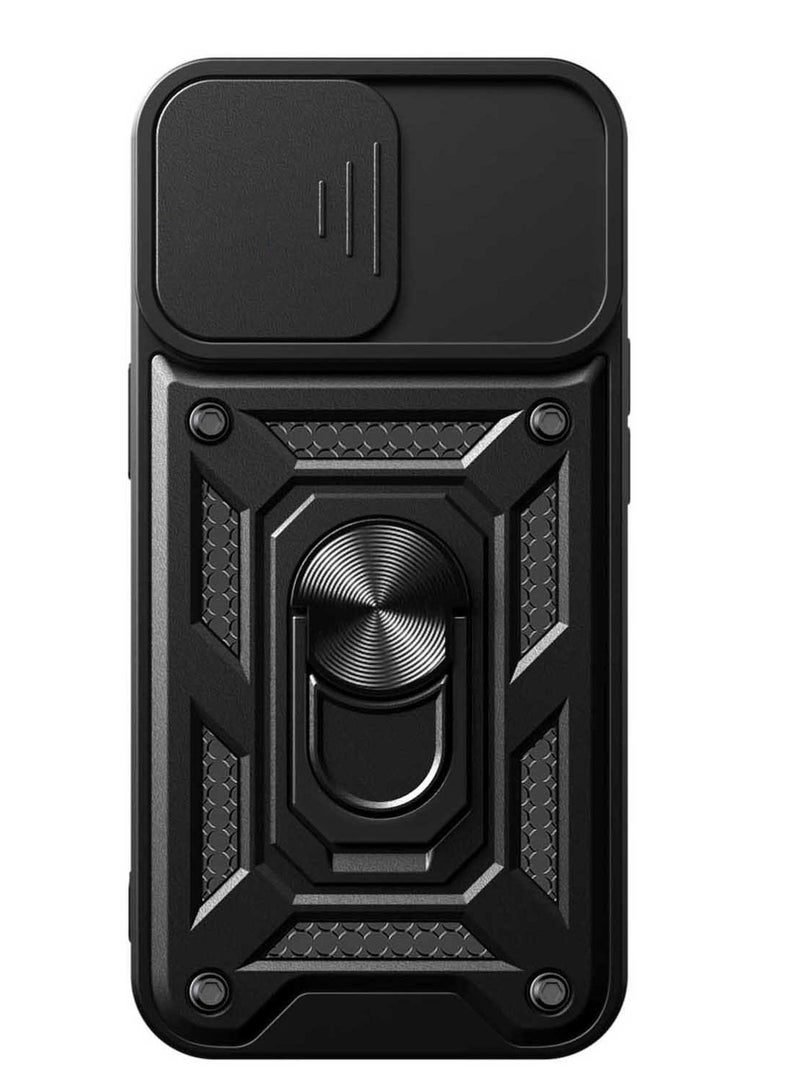 غطاء الحالة لآيفون 16 برو 5G, غطاء عدسة الكاميرا الشريحة, 360 درجة دوار حلقة الركض, دعم مغناطيسي سيارة جبل صدمة غطاء الهاتف المحمول الأسود - Image 1