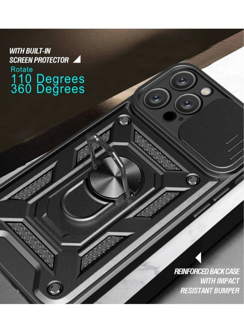 غطاء الحالة لآيفون 16 برو 5G, غطاء عدسة الكاميرا الشريحة, 360 درجة دوار حلقة الركض, دعم مغناطيسي سيارة جبل صدمة غطاء الهاتف المحمول الأسود - Image 4