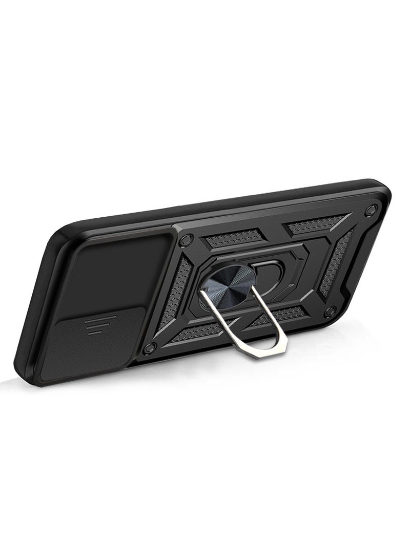 غطاء الحالة لآيفون 16 برو 5G, غطاء عدسة الكاميرا الشريحة, 360 درجة دوار حلقة الركض, دعم مغناطيسي سيارة جبل صدمة غطاء الهاتف المحمول الأسود - Image 2