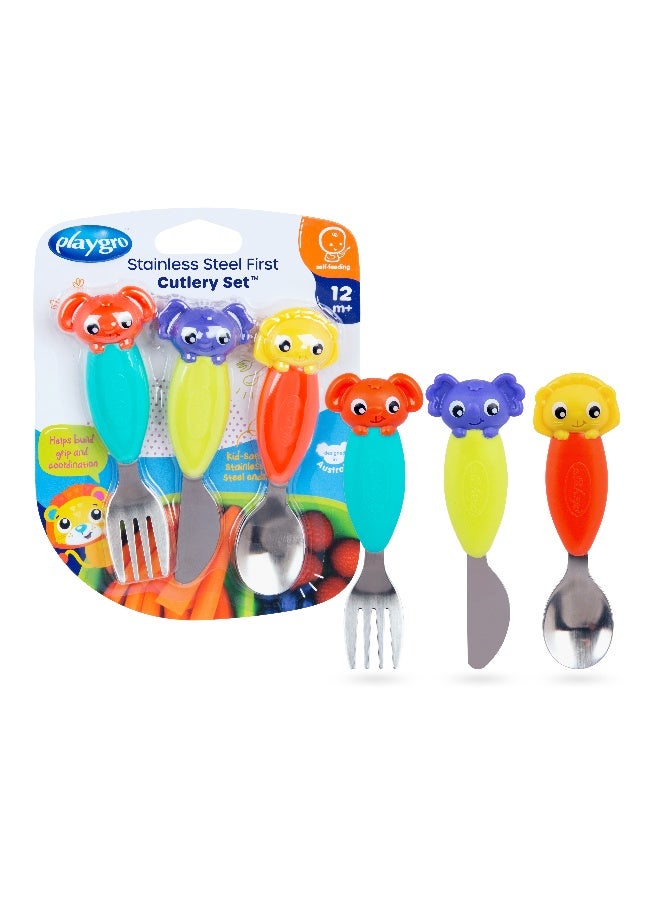 Playgro Stainless Steel Cutlery Set – BPA-Free Baby & Toddler Fork and Spoon Set, Ergonomic Easy-Grip Handles, Self-Feeding Training Utensils - Image 2