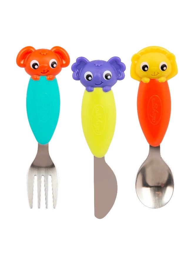 Playgro Stainless Steel Cutlery Set – BPA-Free Baby & Toddler Fork and Spoon Set, Ergonomic Easy-Grip Handles, Self-Feeding Training Utensils - Image 1