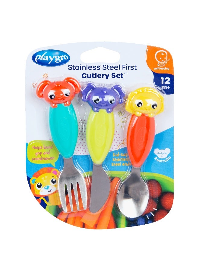 Playgro Stainless Steel Cutlery Set – BPA-Free Baby & Toddler Fork and Spoon Set, Ergonomic Easy-Grip Handles, Self-Feeding Training Utensils - Image 5