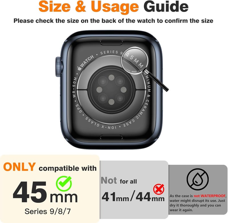 Misxi Hard PC Case with Tempered Glass Screen Protector for Apple Watch Series 9/8/7 45mm, Ultra-Thin, Scratch Resistant, Black, Protects from Impacts and Scratches, Not for Water-Exposed Situations - Image 2