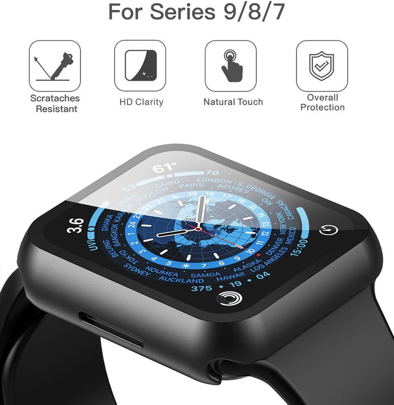Misxi Hard PC Case with Tempered Glass Screen Protector for Apple Watch Series 9/8/7 45mm, Ultra-Thin, Scratch Resistant, Black, Protects from Impacts and Scratches, Not for Water-Exposed Situations - Image 3