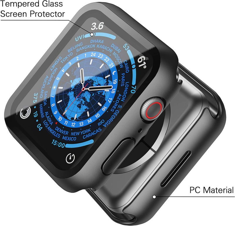 Misxi Hard PC Case with Tempered Glass Screen Protector for Apple Watch Series 9/8/7 45mm, Ultra-Thin, Scratch Resistant, Black, Protects from Impacts and Scratches, Not for Water-Exposed Situations - Image 4