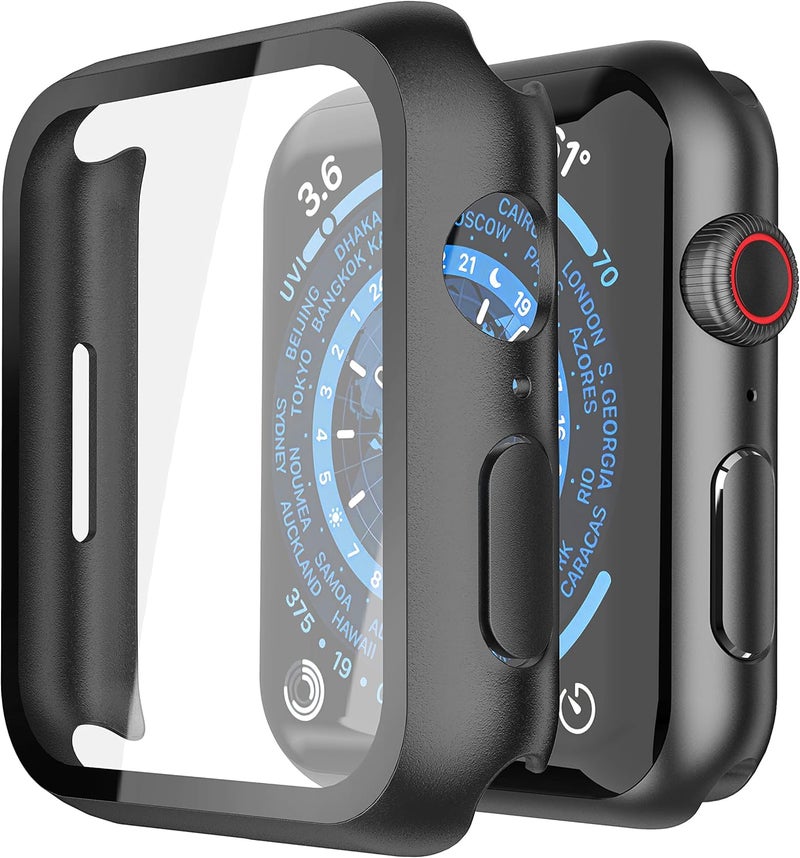 Misxi Hard PC Case with Tempered Glass Screen Protector for Apple Watch Series 9/8/7 45mm, Ultra-Thin, Scratch Resistant, Black, Protects from Impacts and Scratches, Not for Water-Exposed Situations - Image 1
