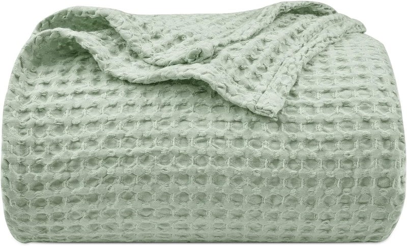 PHF Ultra Soft 400gsm Waffle Weave Blanket Queen Size (230cm x 230cm), Cozy Woven Blanket for Bed, Decor, Sofa, Sage Green - Image 1