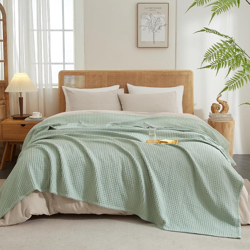 PHF Ultra Soft 400gsm Waffle Weave Blanket Queen Size (230cm x 230cm), Cozy Woven Blanket for Bed, Decor, Sofa, Sage Green - Image 5