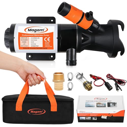 Magam RV Macerator Pump 12V,12GPM Suction 3.2 feet Lift 10 feet with Garden Hose Discharge Port,Quick Release Sewage Pump with Fresh Water Rinse and Manual Crushing Function,for Boat Marine RV Campe - Image 1