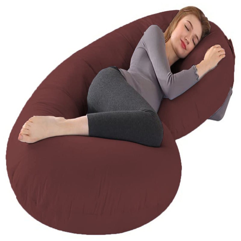 TEXLUX Full Body C Shaped PillowBody PillowLumbar Pillow with Zippered Cover for Pregnant WomenMaroon - Image 1