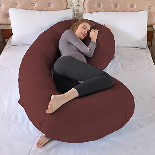 TEXLUX Full Body C Shaped PillowBody PillowLumbar Pillow with Zippered Cover for Pregnant WomenMaroon - Image 3