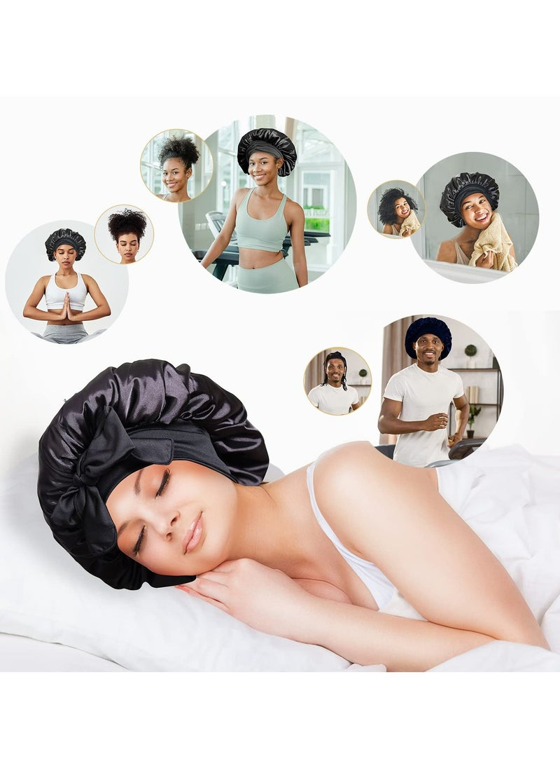 Fanski - Satin Bonnet Sleep Cap Extra Large Double Layer Reversible Adjustable Tie - Image 1