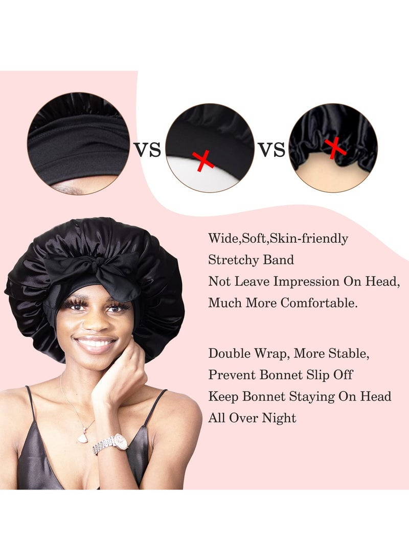 Fanski - Satin Bonnet Sleep Cap Extra Large Double Layer Reversible Adjustable Tie - Image 1