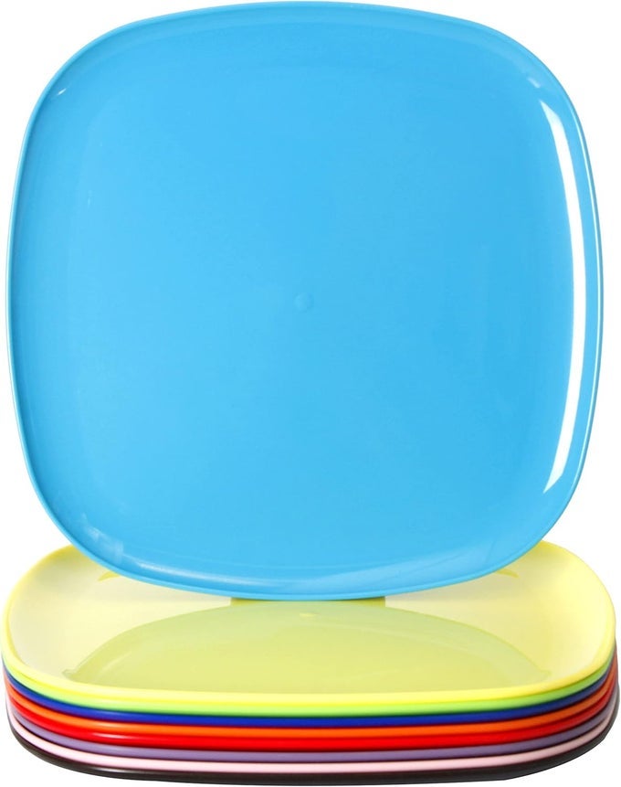 9 PACK 10 INCH PLASTIC PLATES LARGE SQUARE PLATES DINNER PLATES SET OF 9 9 RAINBOW COLORS