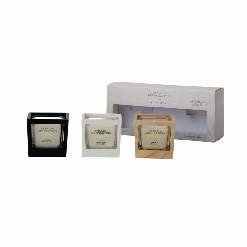 French Connection طقم هدايا شموع معطرة في برطمان من 3 - 50 جرام لكل منها، شمع زبدة الشيا | وقت الاحتراق - 25 ساعة | مجموعة خشبية | مثالي للهدايا، ديكور المنزل، الحفلات وعطر الغرف | مثالي لديكور غرفة المعيشة والمكتب - Image 3