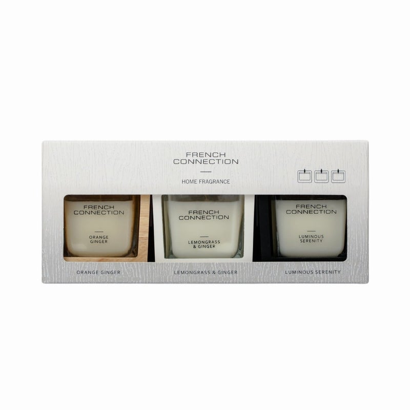French Connection طقم هدايا شموع معطرة في برطمان من 3 - 50 جرام لكل منها، شمع زبدة الشيا | وقت الاحتراق - 25 ساعة | مجموعة خشبية | مثالي للهدايا، ديكور المنزل، الحفلات وعطر الغرف | مثالي لديكور غرفة المعيشة والمكتب - Image 2