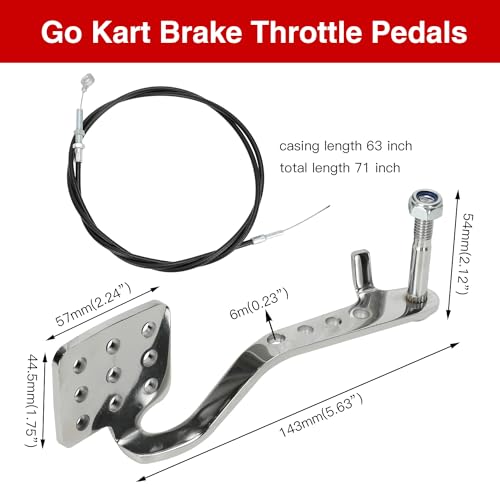 GREHUA Go Kart Pedals with Throttle Cable 71'' for 212cc 196cc 6.5hp Road Rocket Manco Kandi Carter Azusa Racing Go Kart Vintage Racing Drift Trike Heavy Duty Pedal Go Kart Parts - Silver - Image 4