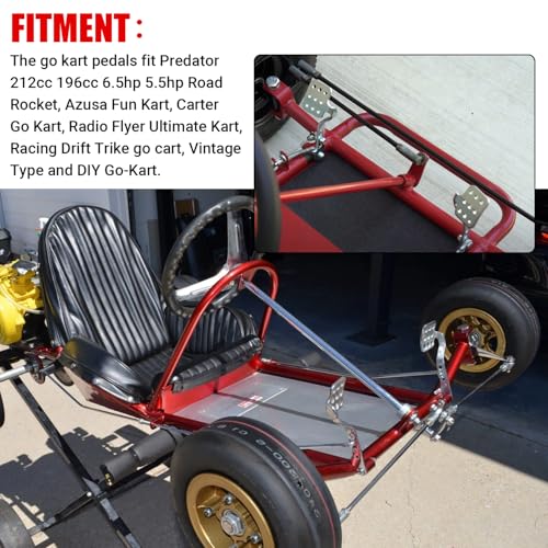 GREHUA Go Kart Pedals with Throttle Cable 71'' for 212cc 196cc 6.5hp Road Rocket Manco Kandi Carter Azusa Racing Go Kart Vintage Racing Drift Trike Heavy Duty Pedal Go Kart Parts - Silver - Image 2