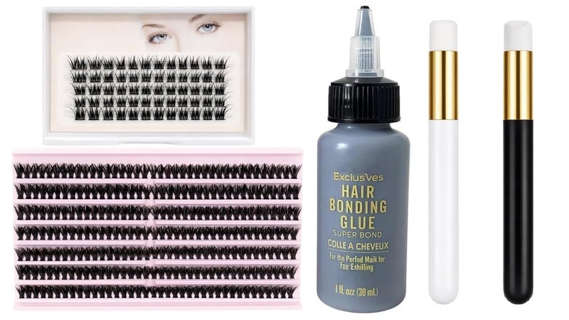DIY Lash Styling Kit with LC121 One by One Lash Tray, 50D One by One Lash Tray, 2 Lash Shampoo Brushes and 1 Lash Glue for Lash Routine Use