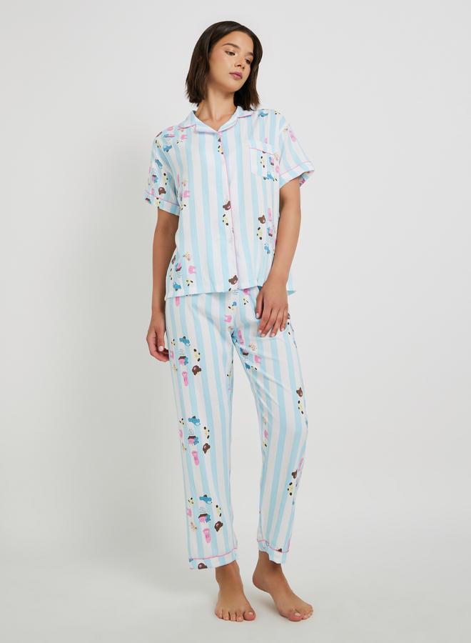 Take Two Take Two All-Over Print Collared Shirt with Shorts and Pyjama Set  - Image 1