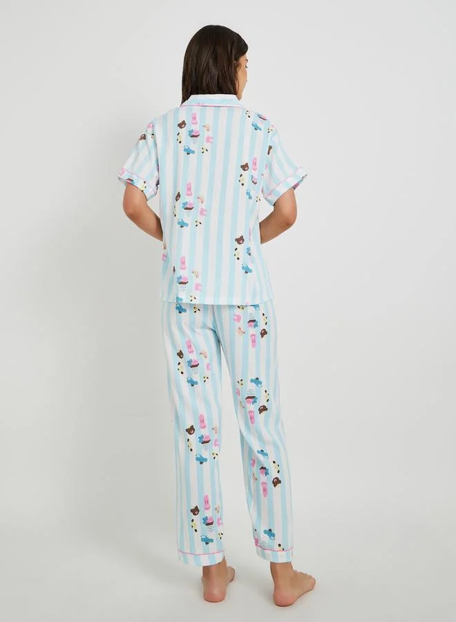 Take Two Take Two All-Over Print Collared Shirt with Shorts and Pyjama Set