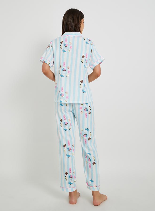 Take Two Take Two All-Over Print Collared Shirt with Shorts and Pyjama Set  - Image 4