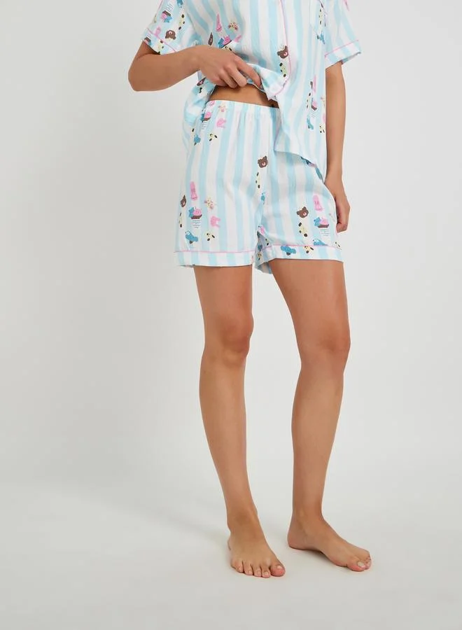 Take Two Take Two All-Over Print Collared Shirt with Shorts and Pyjama Set
