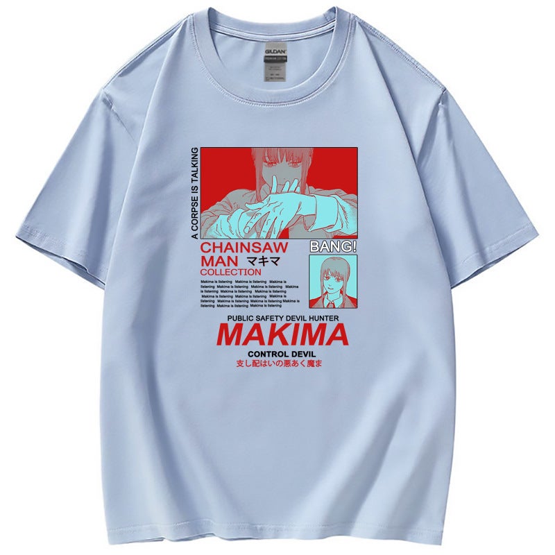 Trendy Brand European Code MAKIMA chainsaw man Anime Peripheral T-Shirt Short Sleeve Clothes Womens T A Pink - Image 4