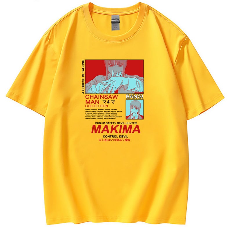 Trendy Brand European Code MAKIMA chainsaw man Anime Peripheral T-Shirt Short Sleeve Clothes Womens T A Pink - Image 2