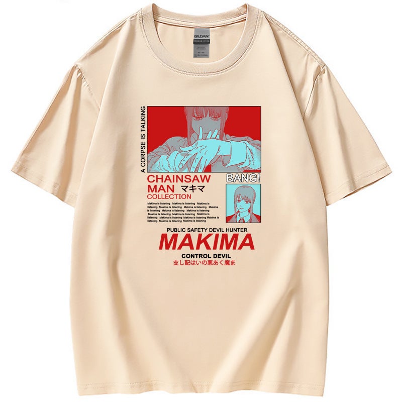 Trendy Brand European Code MAKIMA chainsaw man Anime Peripheral T-Shirt Short Sleeve Clothes Womens T A Pink - Image 5