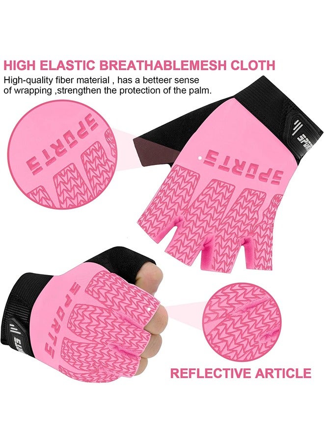 1 Pair Kids Sport Gloves Half, Breathable Ice Silk Anti Slip Silicagel Palm Rest Cycling Finger Gloves, Kids Velcro Gloves for Cycling Camping Fishing Outdoor M (Pink) - Image 3