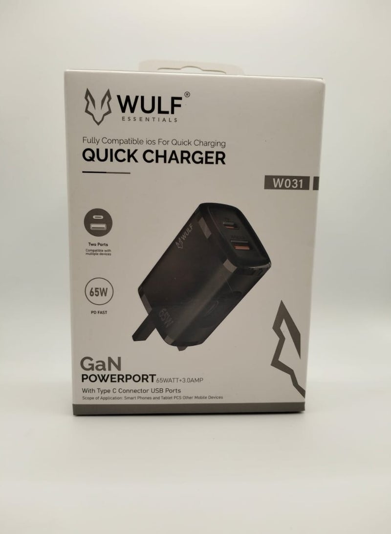 WULF ESSENTIALS 65W Quick Charger - Ultra Fast PD Charger with Type-C & USB Ports - Image 1