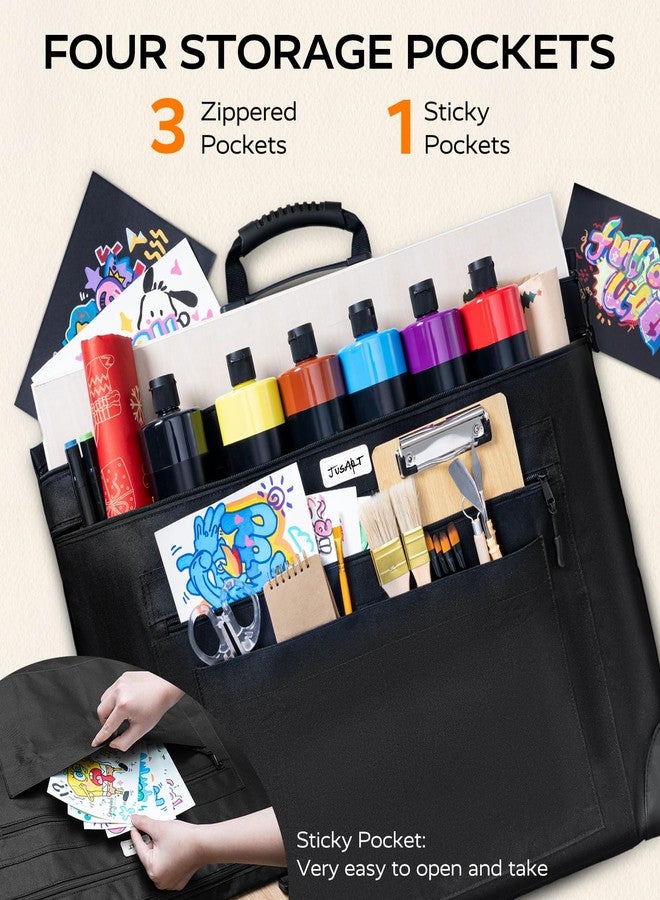 JusArt Art Portfolio Bag, 18x24 Foldable Light Weight Portfolio Folder Case with Adjustable Shoulder Strap, Leather Corners, Waterproof Art Bag for Artists and Adults for Artwork, Poster, Sketching - Image 5
