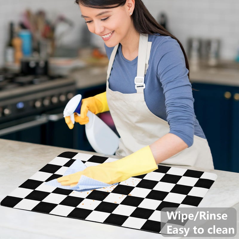 FUULOXE Coffee Mat Checkered Dish Drying Pad for Kitchen Pet Placemat Absorbent Quick Dry Washable Anti-slip Rubber Backed Mats for Kitchen Counter Coffee Bar Bathroom Bedroom 15.7" x 23.6" - Image 3