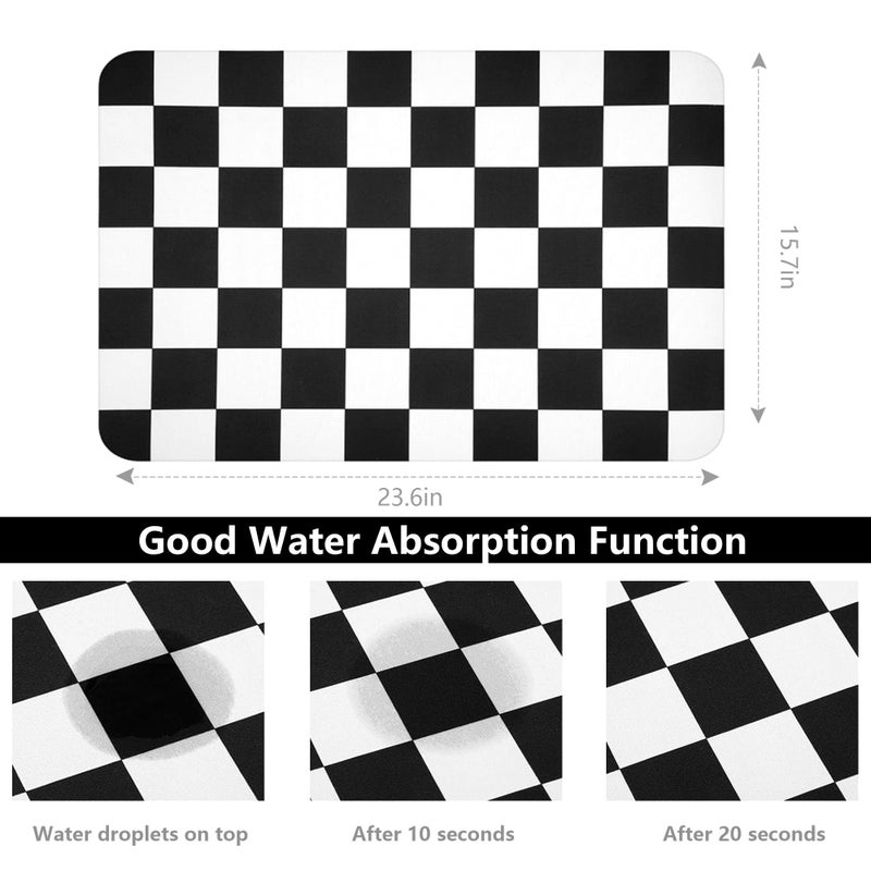 FUULOXE Coffee Mat Checkered Dish Drying Pad for Kitchen Pet Placemat Absorbent Quick Dry Washable Anti-slip Rubber Backed Mats for Kitchen Counter Coffee Bar Bathroom Bedroom 15.7" x 23.6" - Image 4