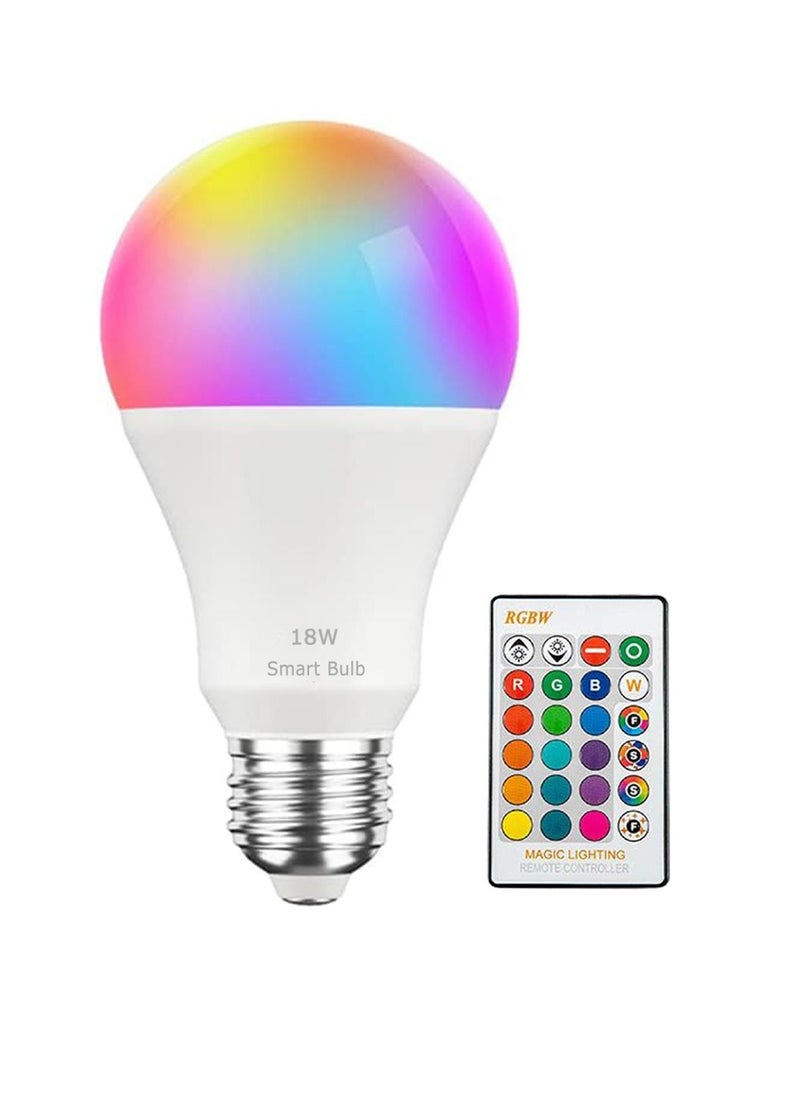 Yuwell - 4Pcs RGBW Smart LED Light Bulb 24 Color Changing Bulb With Remote Control Smart Bulb With 16 Million Color Range E27-18W Bulb 50000 Hour Lifespan 2700K-6500K Color Temperature For Home Room Decoration - Image 1