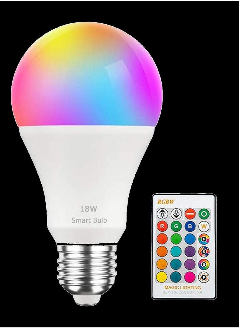 Yuwell - 4Pcs RGBW Smart LED Light Bulb 24 Color Changing Bulb With Remote Control Smart Bulb With 16 Million Color Range E27-18W Bulb 50000 Hour Lifespan 2700K-6500K Color Temperature For Home Room Decoration - Image 1